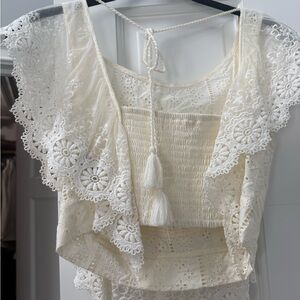 Altar'd State Cream Lace Blouse with Tassels